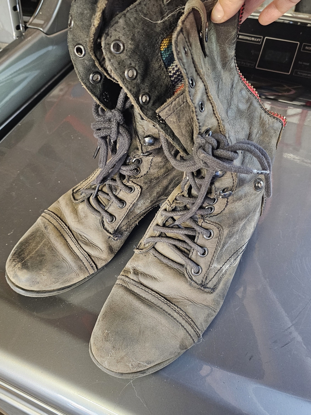 Steve Madden Gray Lace-Up Leather Combat Boots